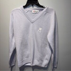 Pringle Of Scotland Women’s Light Blue Sweater Wool Blend Crest V-Neck Sz2‎